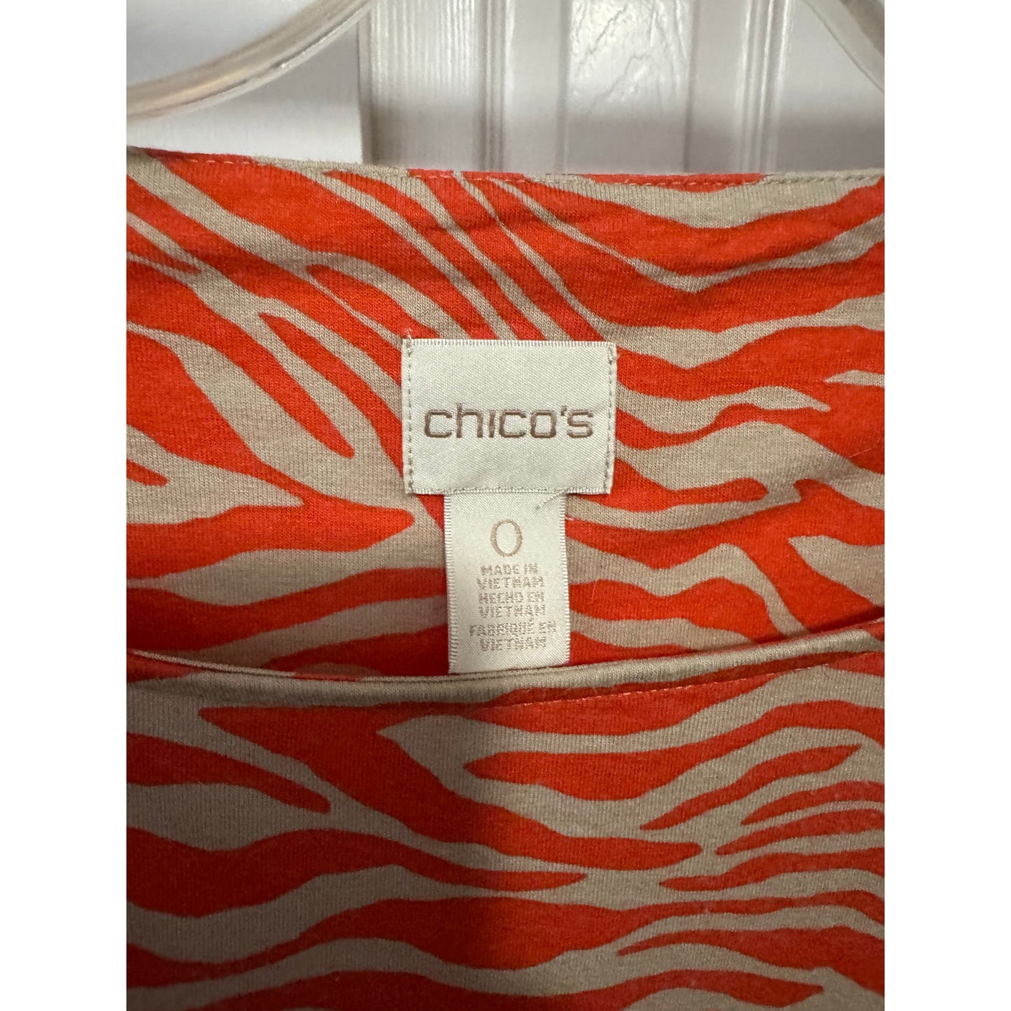 Chico’s Orange Animal Print 3/4 Peek-a-boo Sleeve Blouse