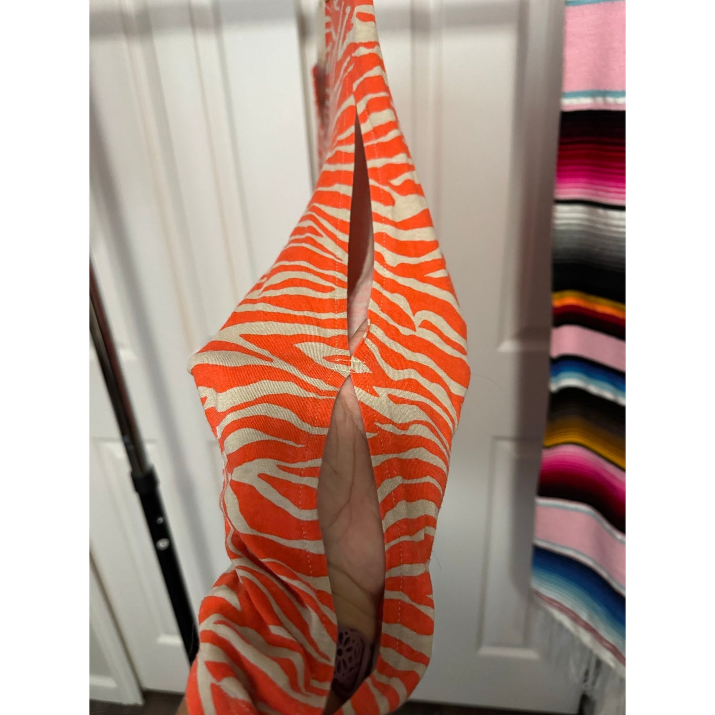 Chico’s Orange Animal Print 3/4 Peek-a-boo Sleeve Blouse