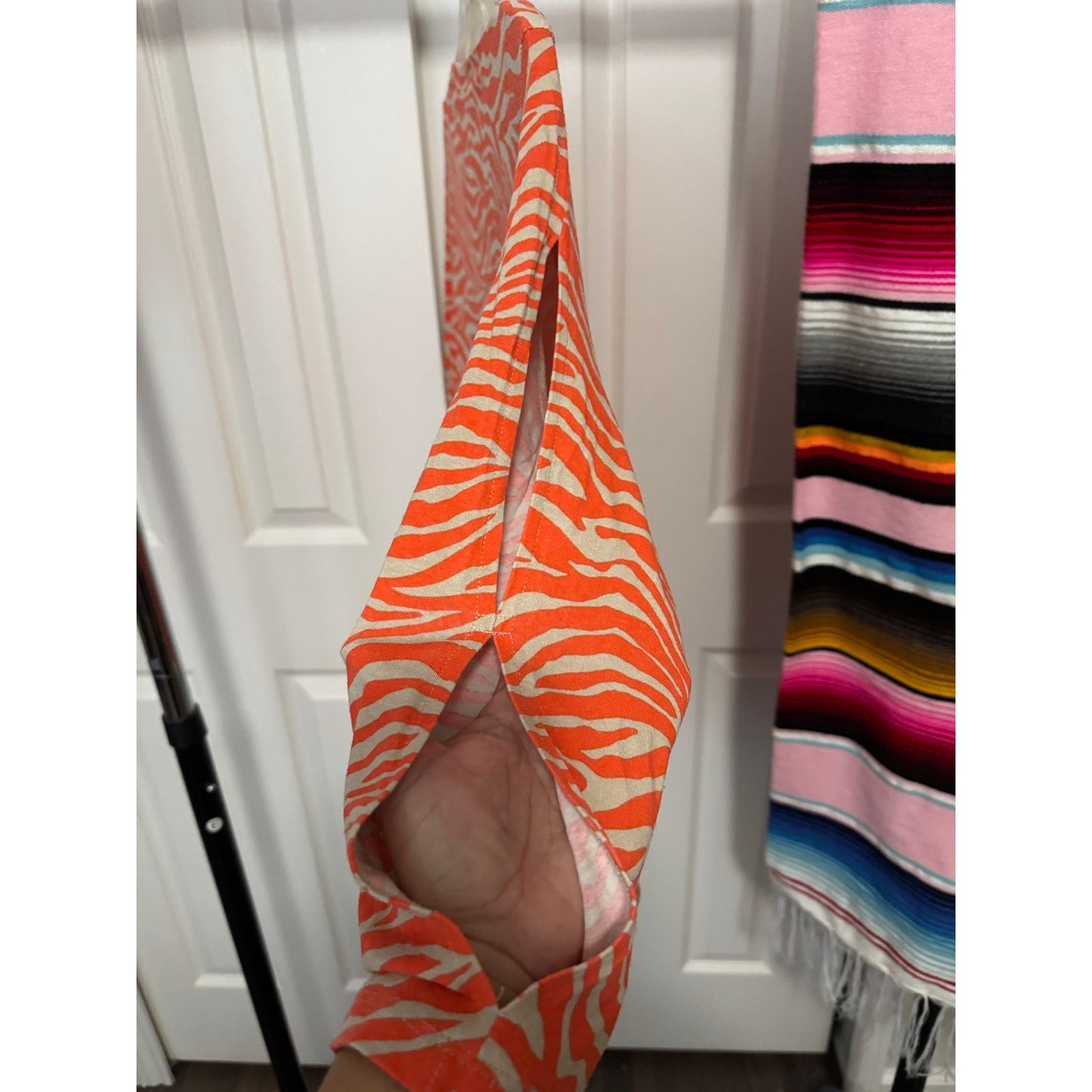 Chico’s Orange Animal Print 3/4 Peek-a-boo Sleeve Blouse