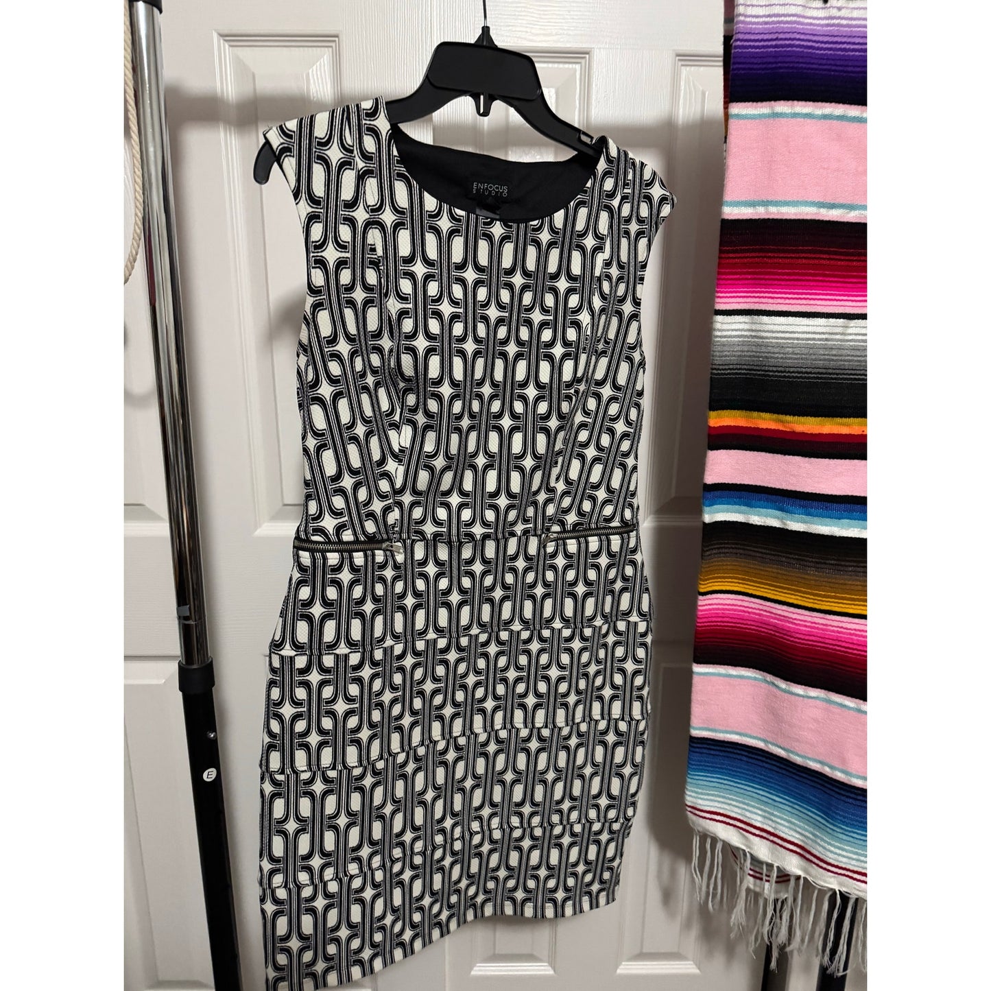 Enfocus Studio Pullover Black and White Chainlink Sheath Dress