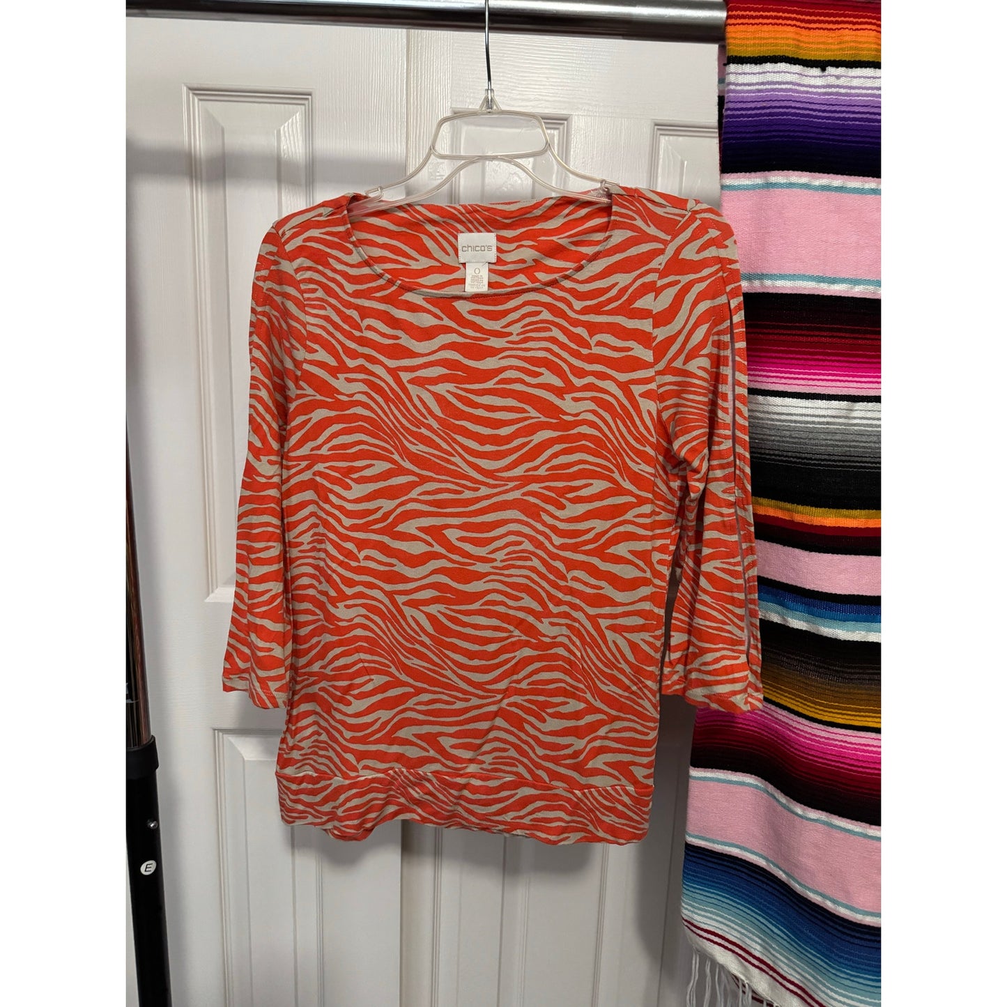 Chico’s Orange Animal Print 3/4 Peek-a-boo Sleeve Blouse