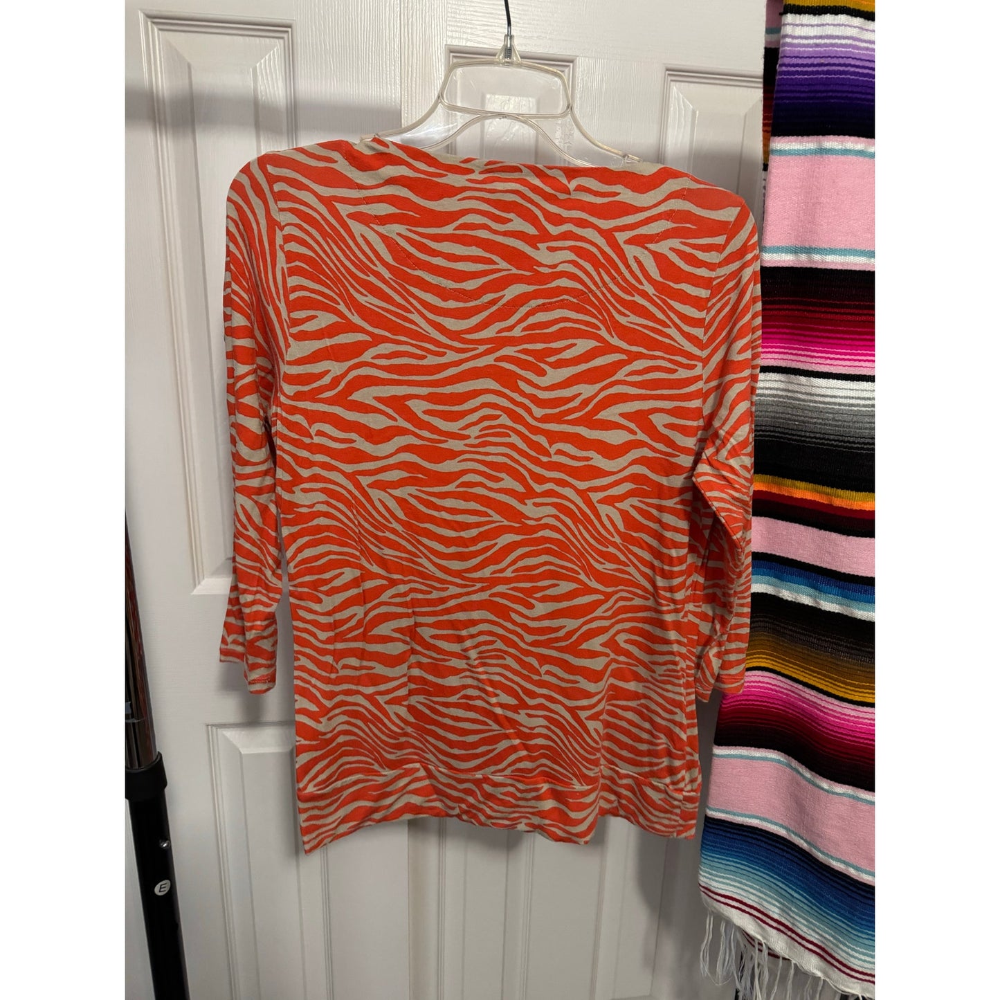 Chico’s Orange Animal Print 3/4 Peek-a-boo Sleeve Blouse