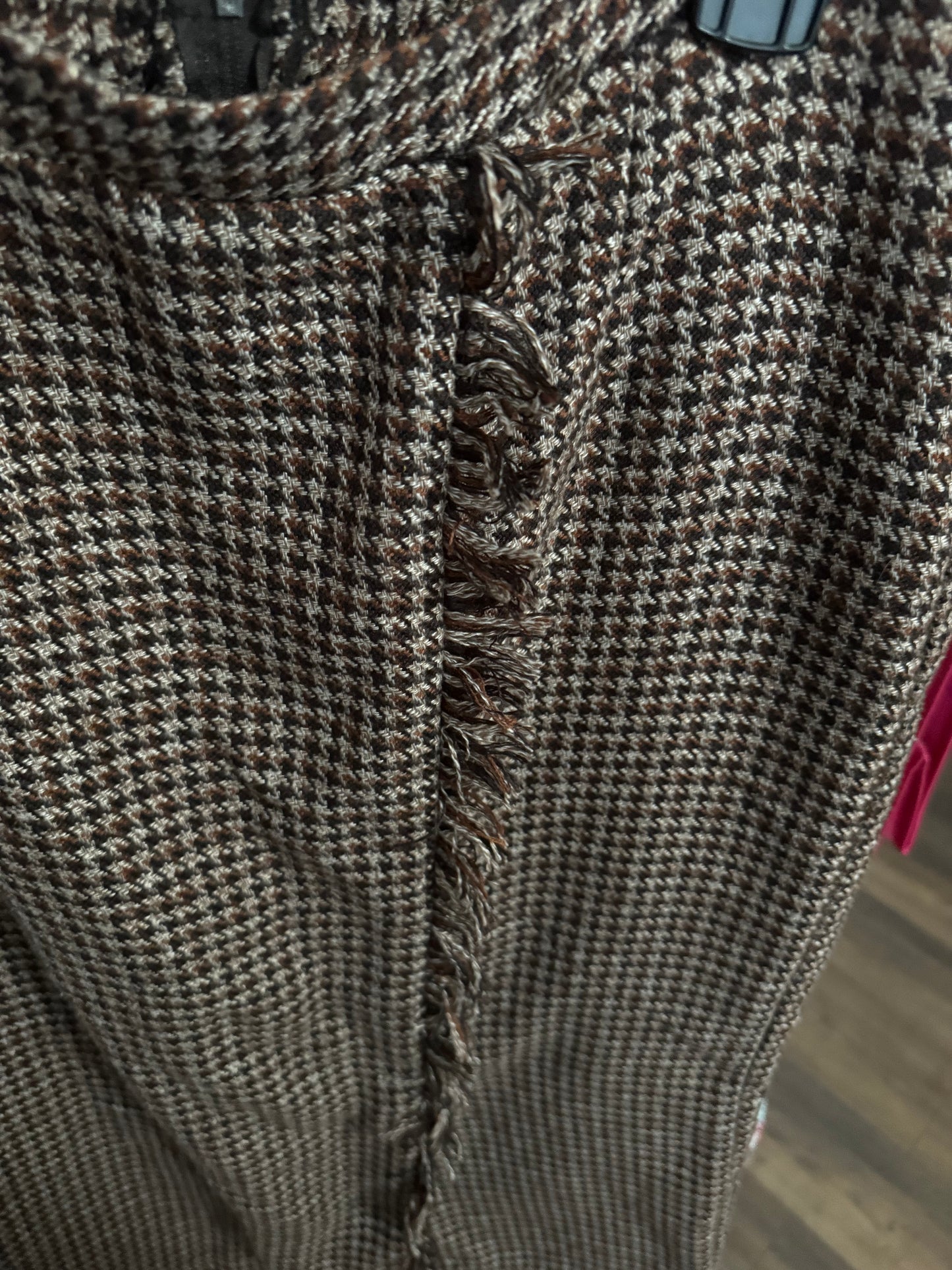 Brown Plaid Fringe faux wrap Pencil Skirt - Preowned