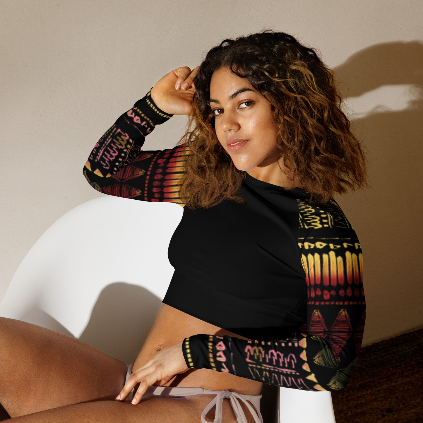 La Victoria Dark Recycled long-sleeve crop top