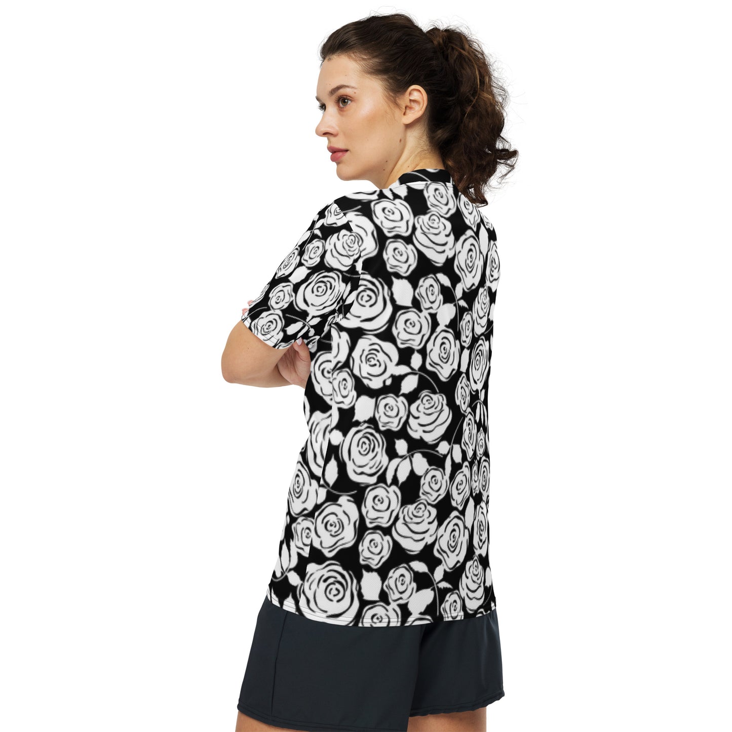Black & White Floral Recycled unisex sports jersey