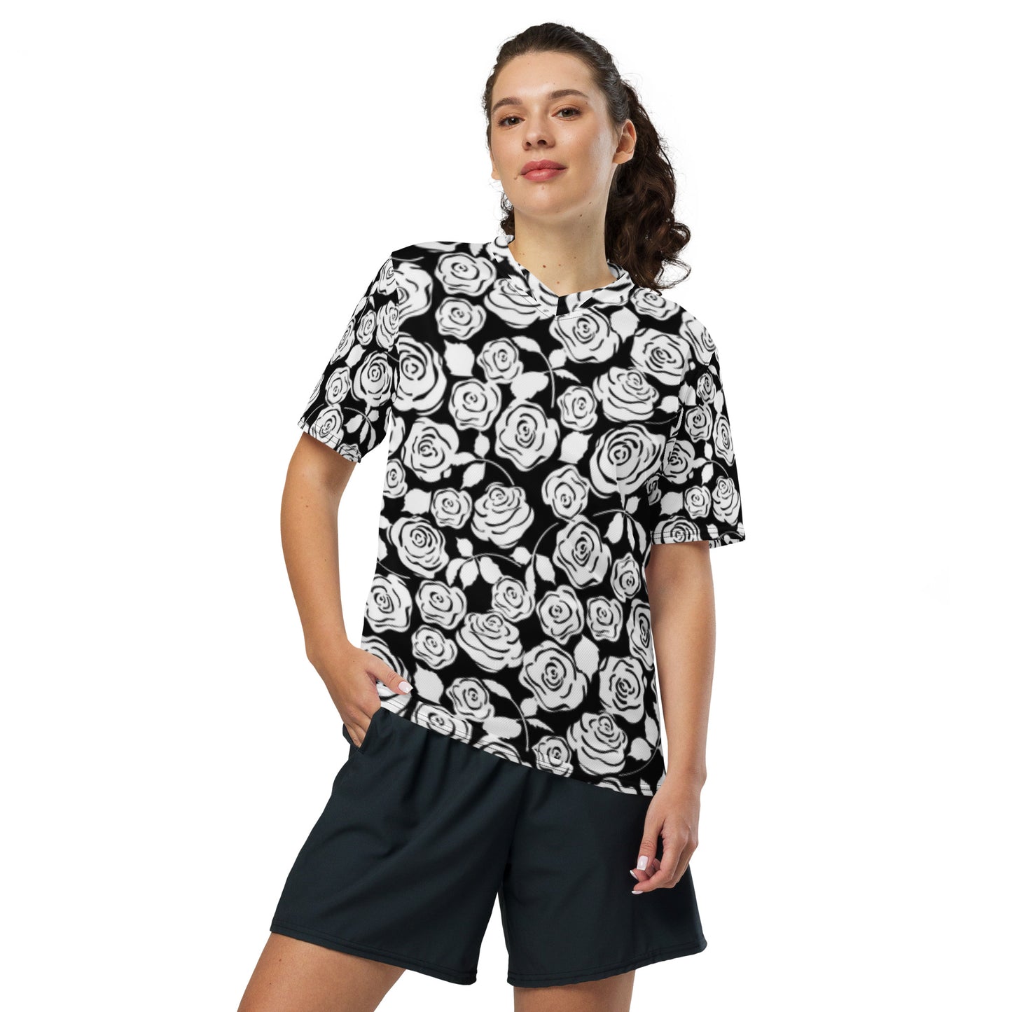 Black & White Floral Recycled unisex sports jersey