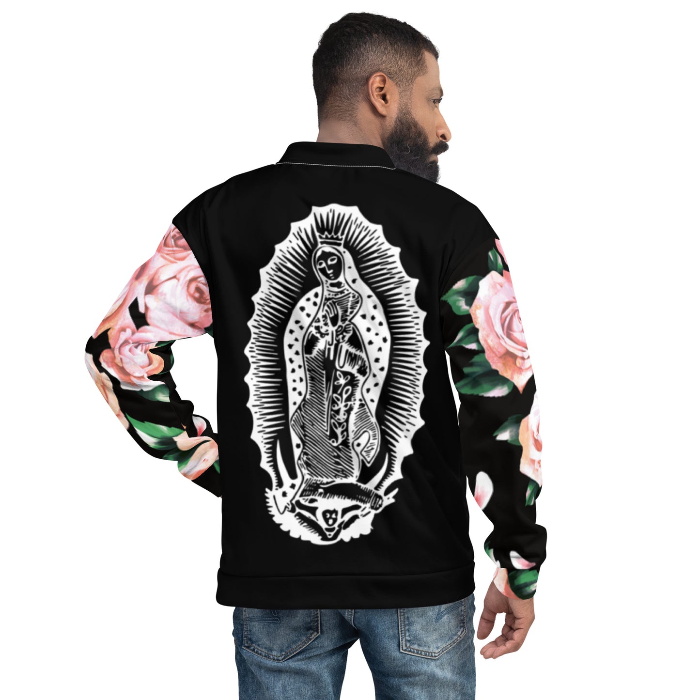 Pink Roses Virgen de Guadalupe Unisex Bomber Jacket