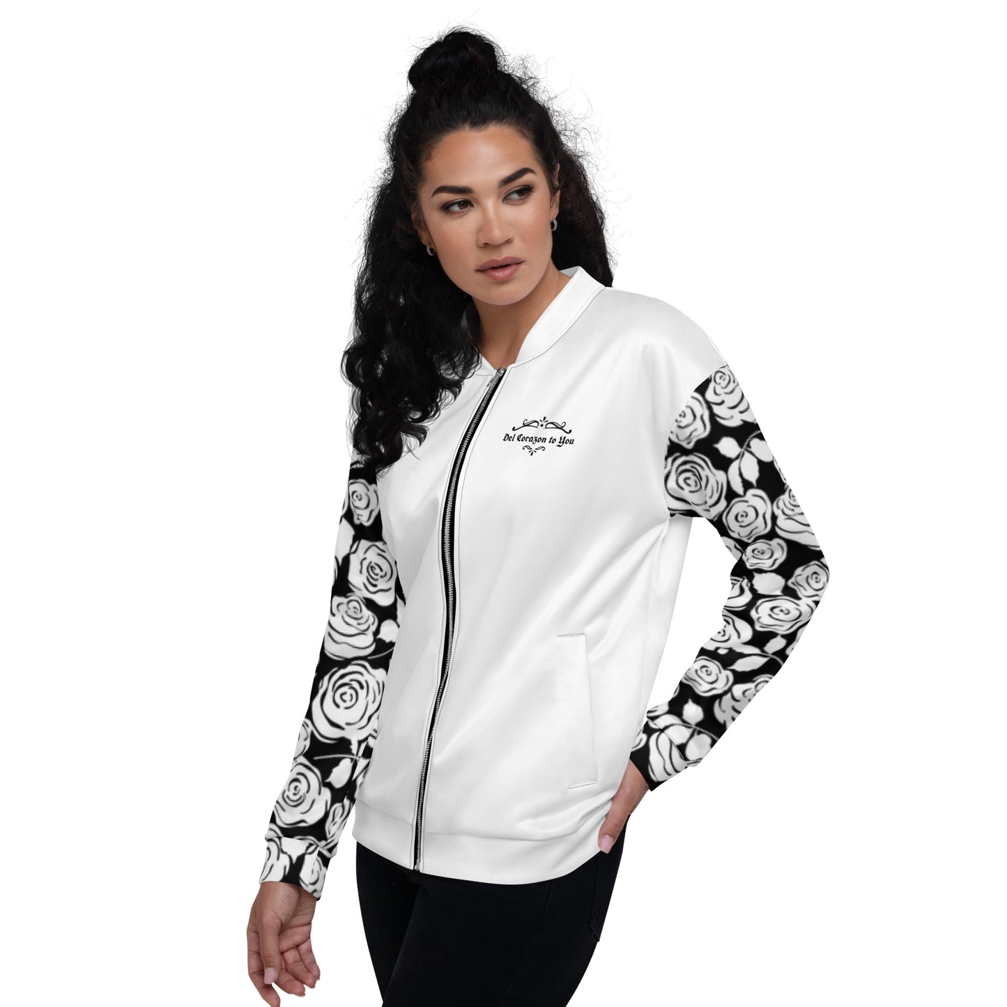 Black and White Virgen de Guadalupe Unisex Bomber Jacket