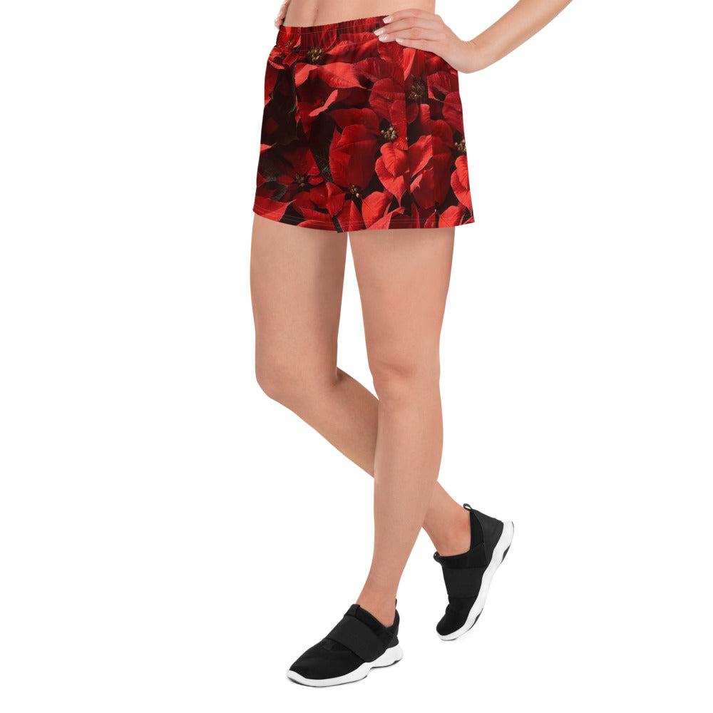 Poinsettias Women’s Recycled Athletic Shorts - Noche Buena - Christmas - Navidad -Pajamas