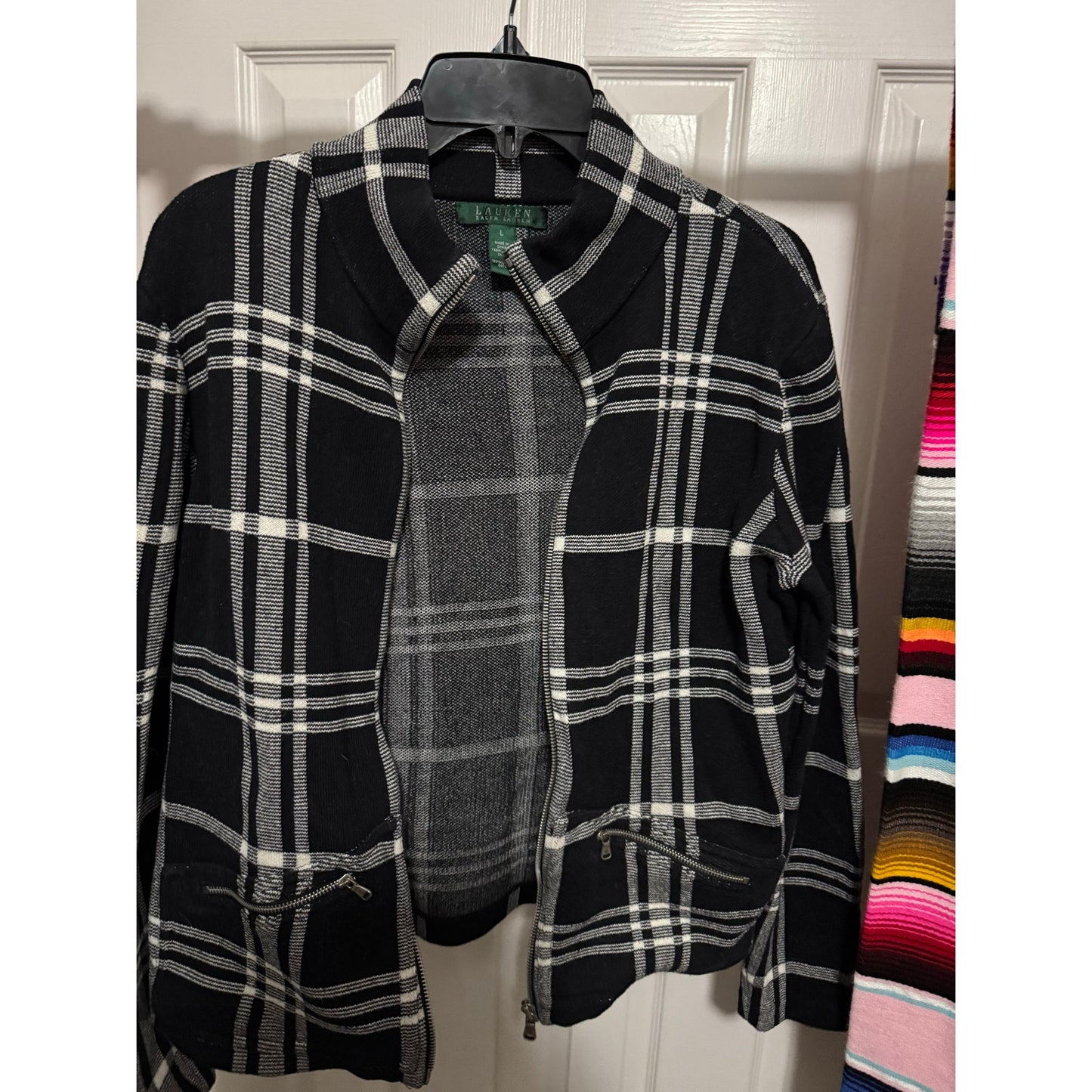 Lauren Ralph Lauren 100% Cotton Plaid Stretch Full Zip Jacket