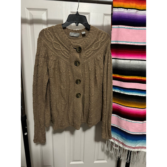 Liz Claiborne Chunky Cable Knit Wool Blend Sweater with Large Buttons