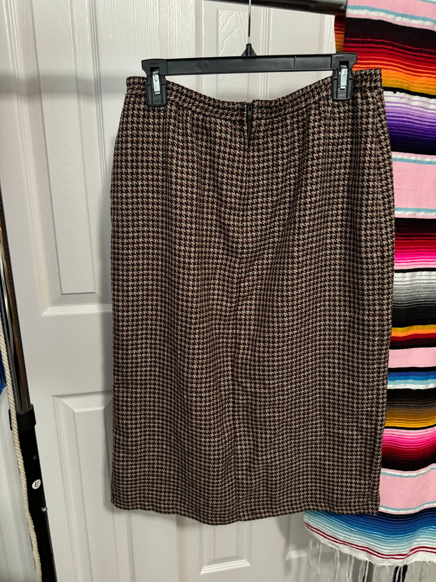 Brown Plaid Fringe faux wrap Pencil Skirt - Preowned