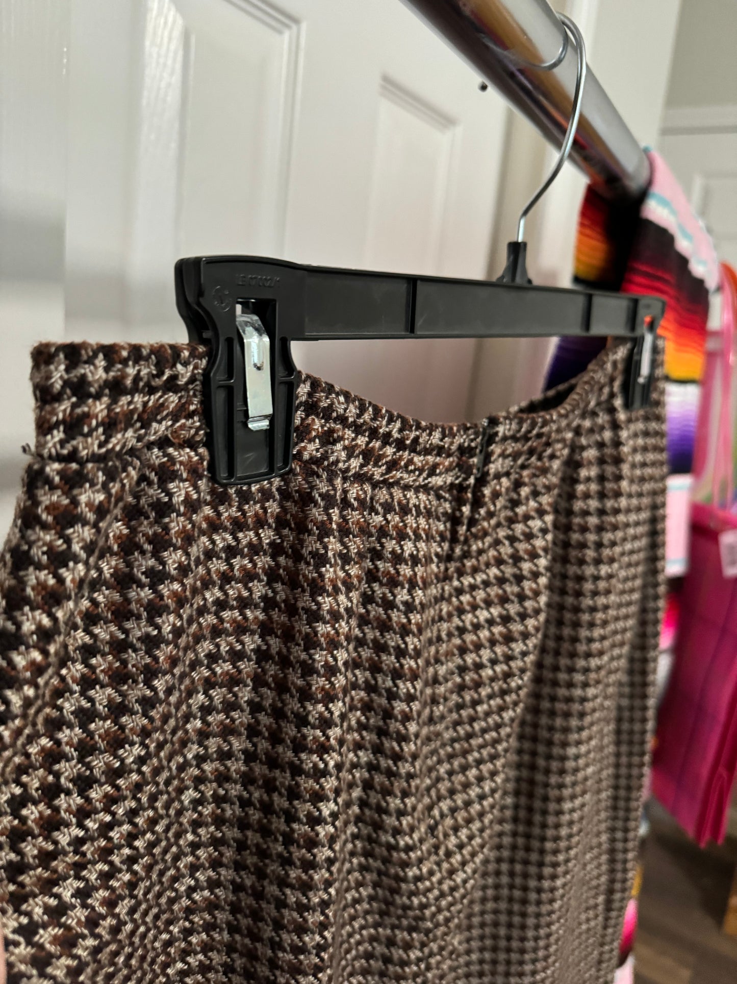 Brown Plaid Fringe faux wrap Pencil Skirt - Preowned