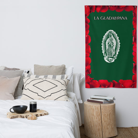 Festive La Guadalupana an Rose Petals Flag