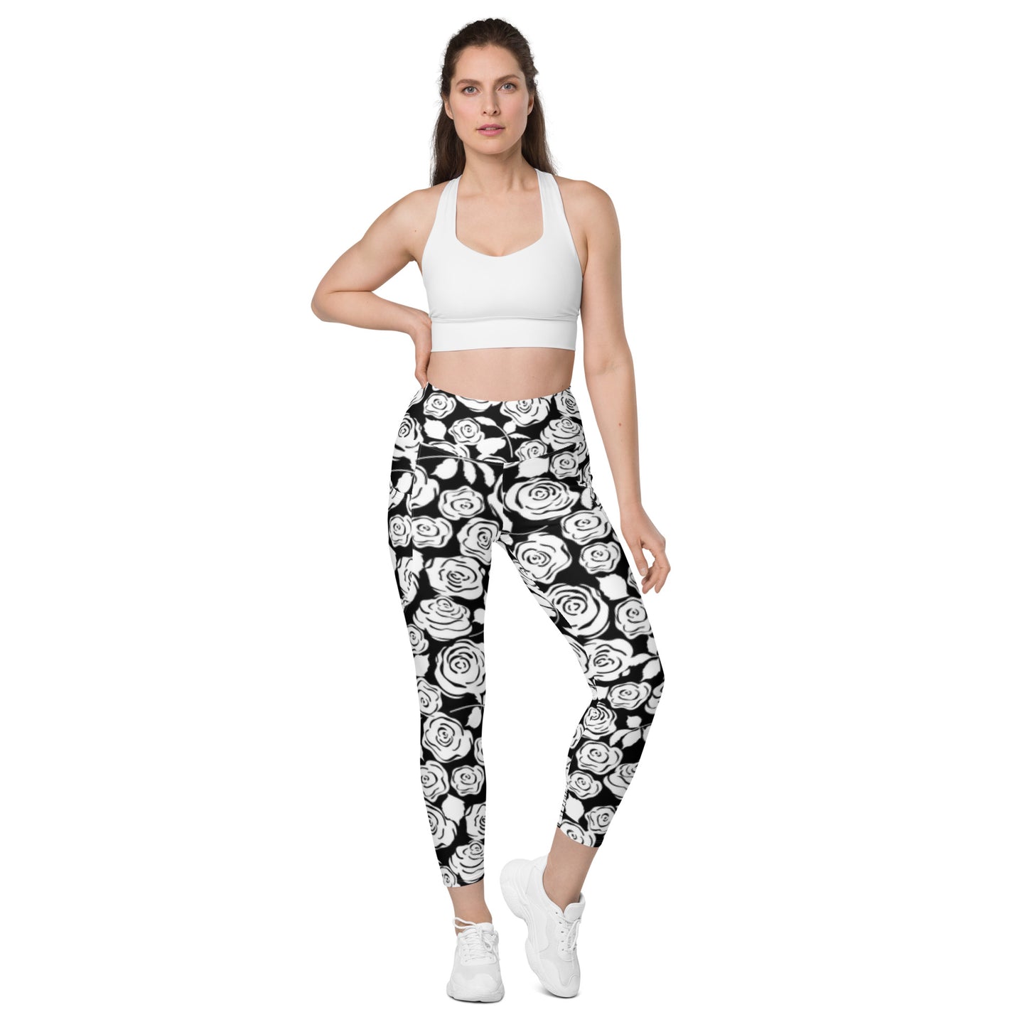 Black & White Floral Leggings with pockets - previously $55.95