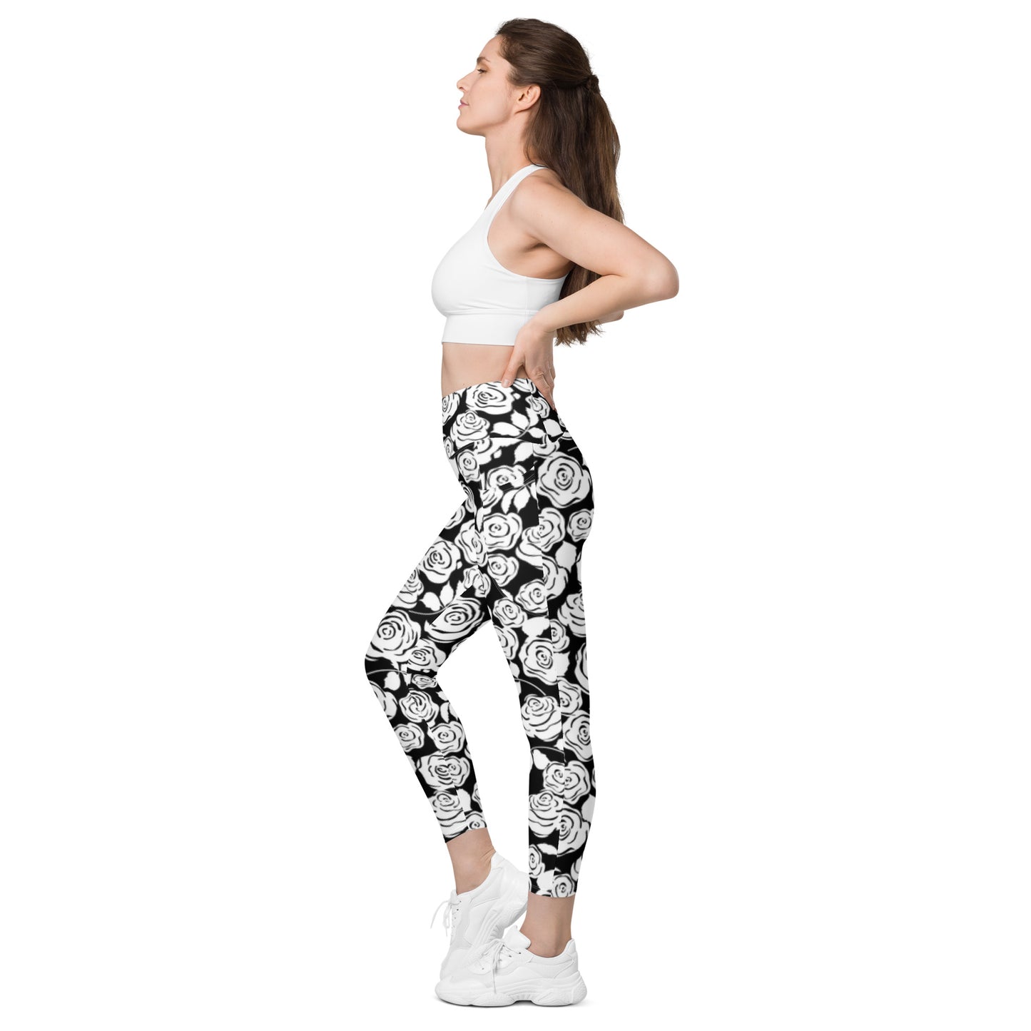 Black & White Floral Leggings with pockets - previously $55.95