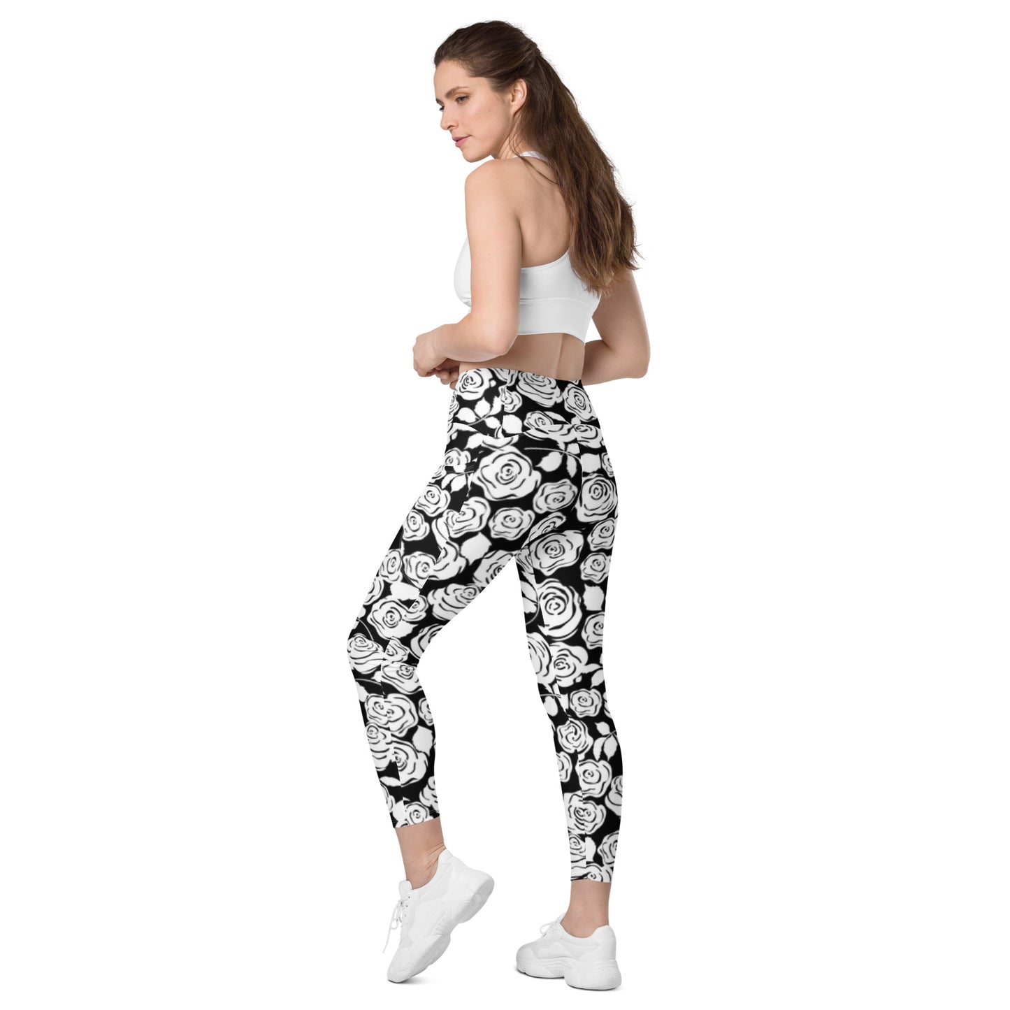 Black & White Floral Leggings with pockets - previously $55.95