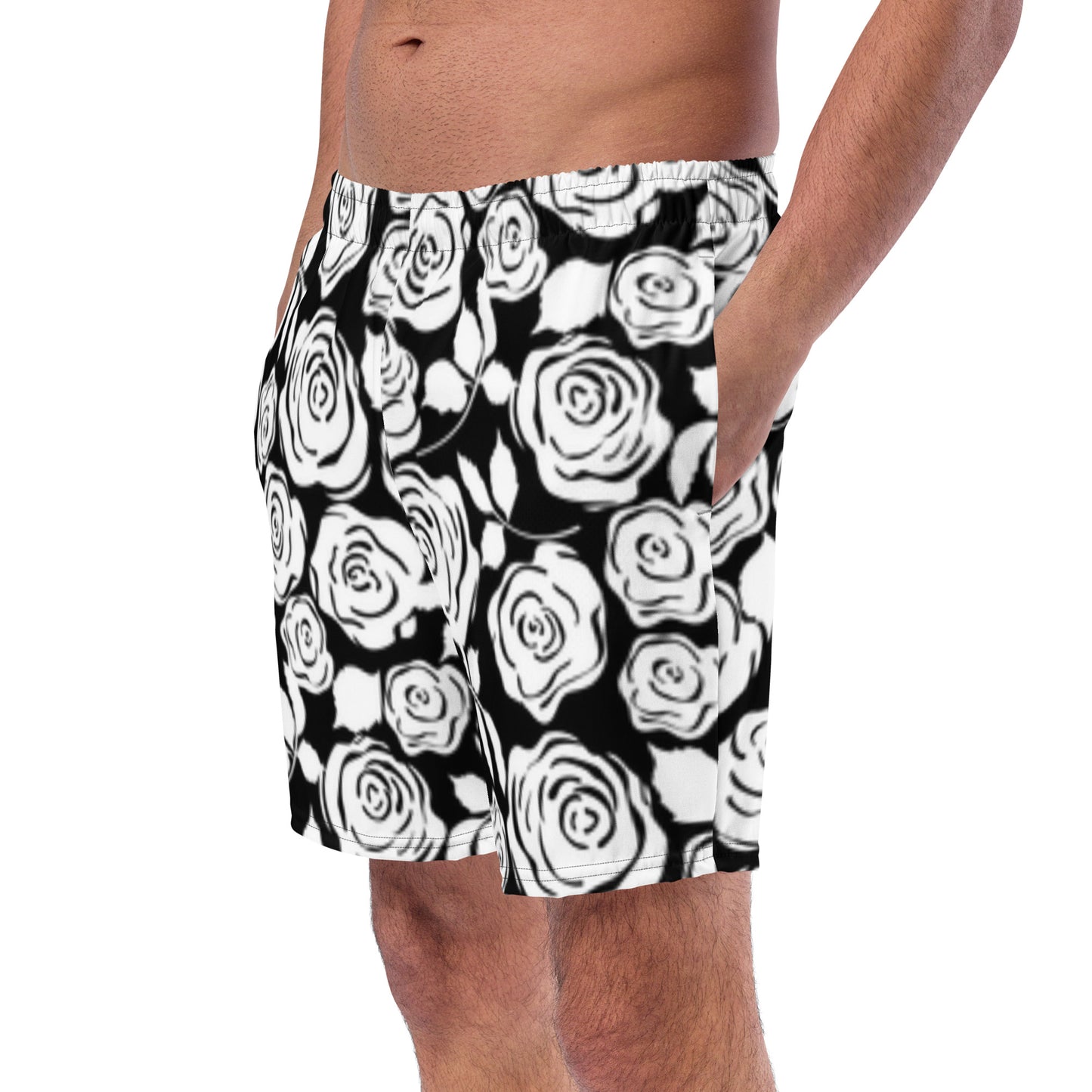 Black & White Floral swim trunks