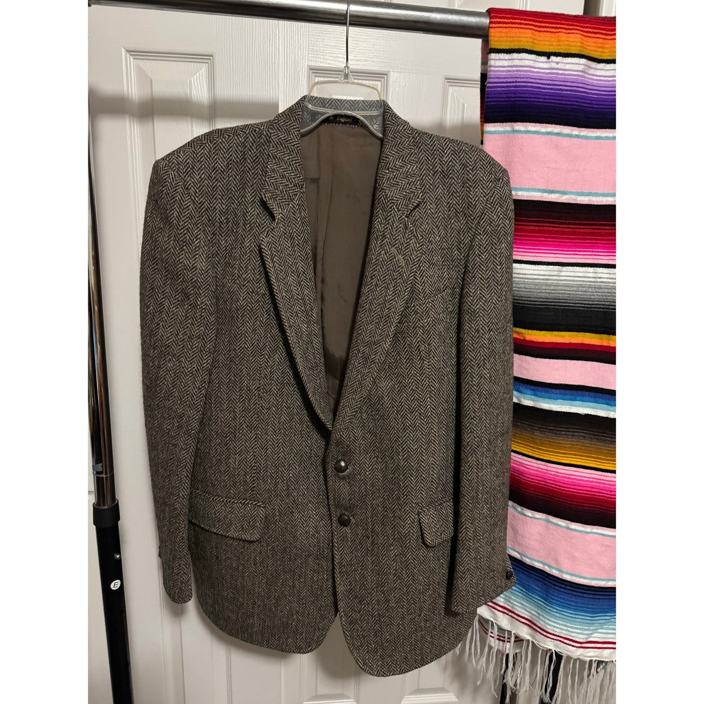 Hammersley Harris Tweed 100% Scottish Wool made in England houndstooth vintage men’s jacket leather buttons