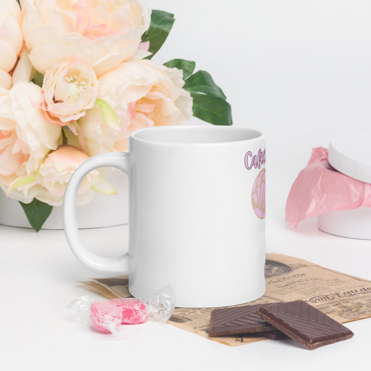 Cafecito, Pan Dulce, Y Chisme White glossy mug